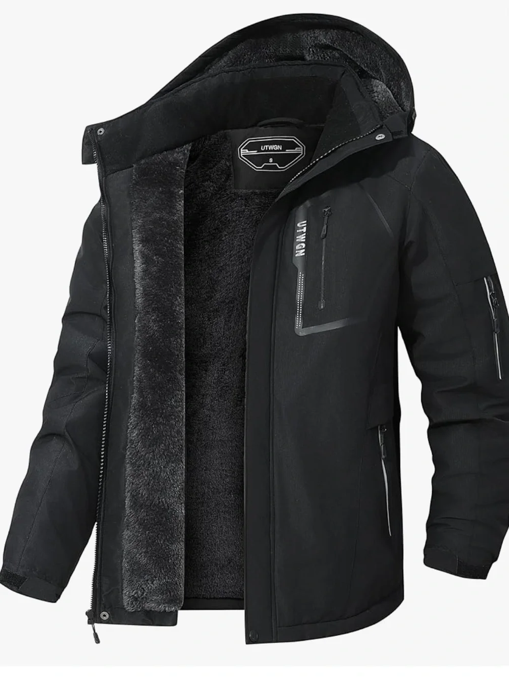 NWT UTWGN Men’s Ski Jacket Black Small Waterproof Fleece Lined Snow Coat